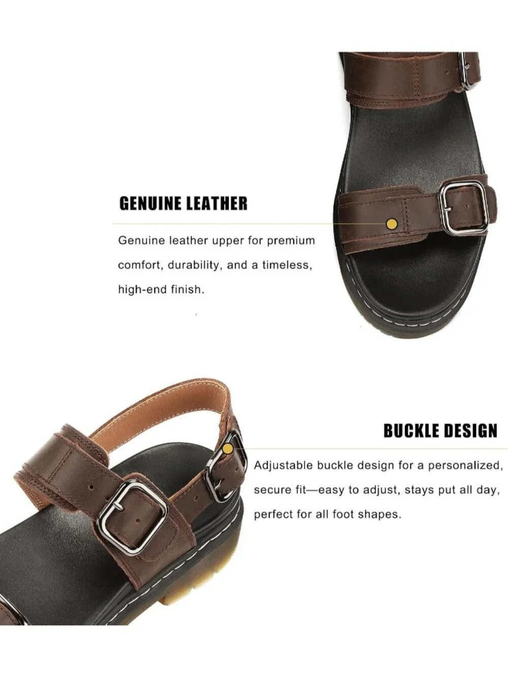 Womens Coffee Brown Adjustable Double Strap Chunky Footbed Platform Sandal Shoes